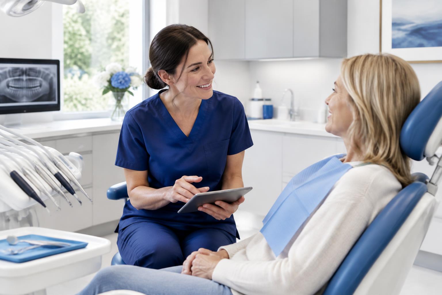Dentist having a reassuring conversation with a patient